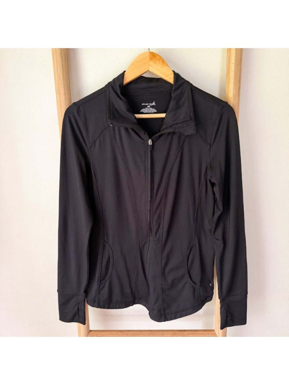 Exertek Black Full Zip Athletic Jacket Thumbhole Stretch Activewear Small